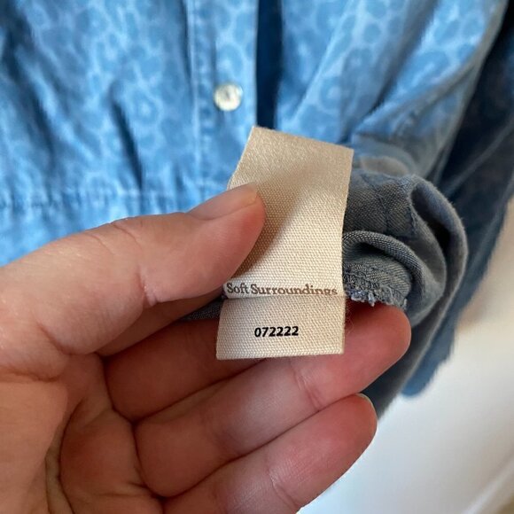Soft Surroundings Blue Leopard Thelma Button Down Chambray Shirt - Picture 10 of 10
